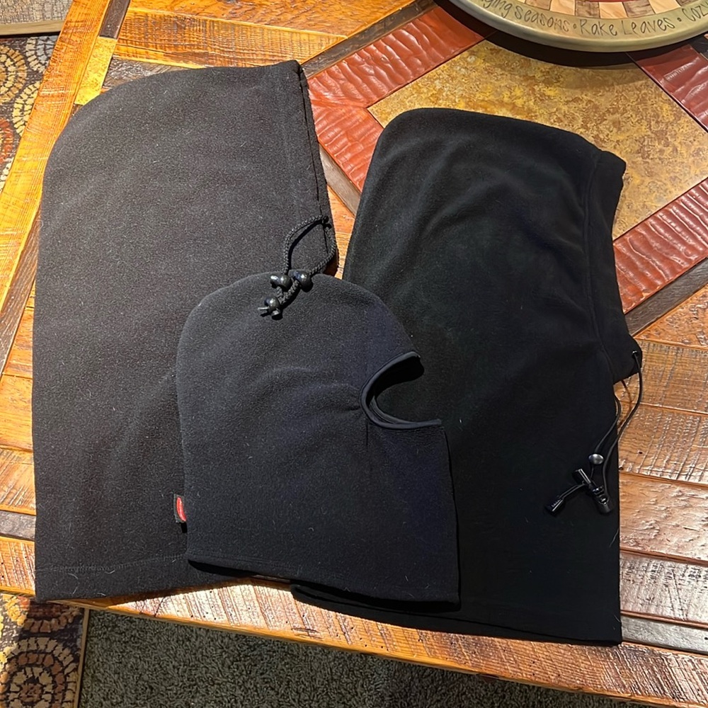Three hooded neck warmers. Black